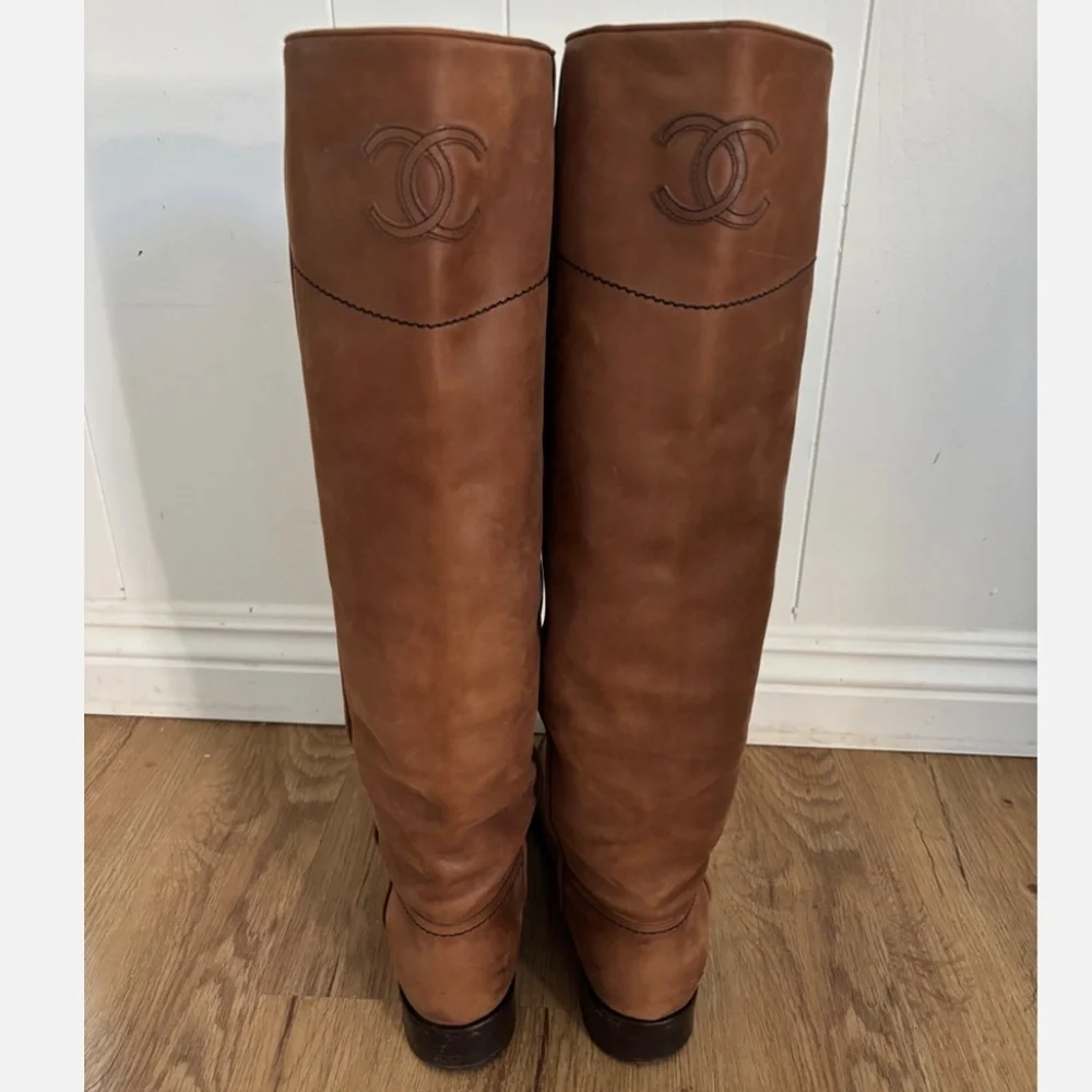 ★Chanel Interlocking CC Logo Riding Boots Brown IT39.5★ - Picture 3 of 7